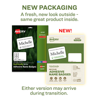 Avery EcoFriendly Recycled Name Tags, 2-1/3" x 3-3/8", White, Removable Adhesive, 160 Printable Name Badges (42395)