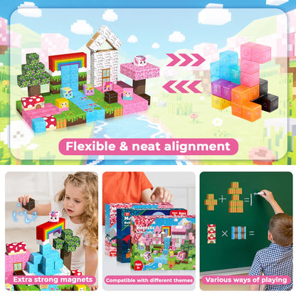 Annexfun Magnetic Blocks - 150PCS Building Blocks Unicorn Cubes - Toys for Montessori Toddler Christmas Birthday Gifts - STEM Sensory Toys for 3 4 9 10 Year Old Girl