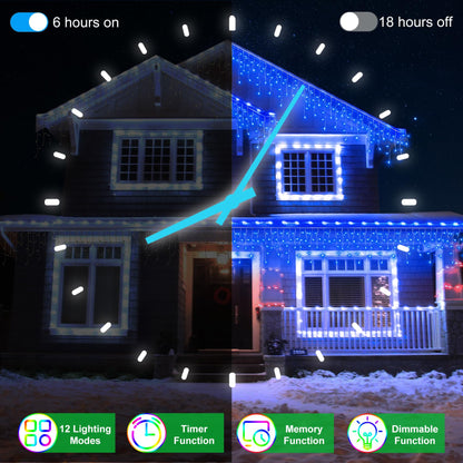 66FT 670 LED Christmas Lights 148 Ice Drops, 12 Lighting Modes and Timer Memory Dimmable, Outdoor Waterproof Hanging String Light for Xmas Holiday Wedding Garden Fence House Tree Outside Decor (Blue)