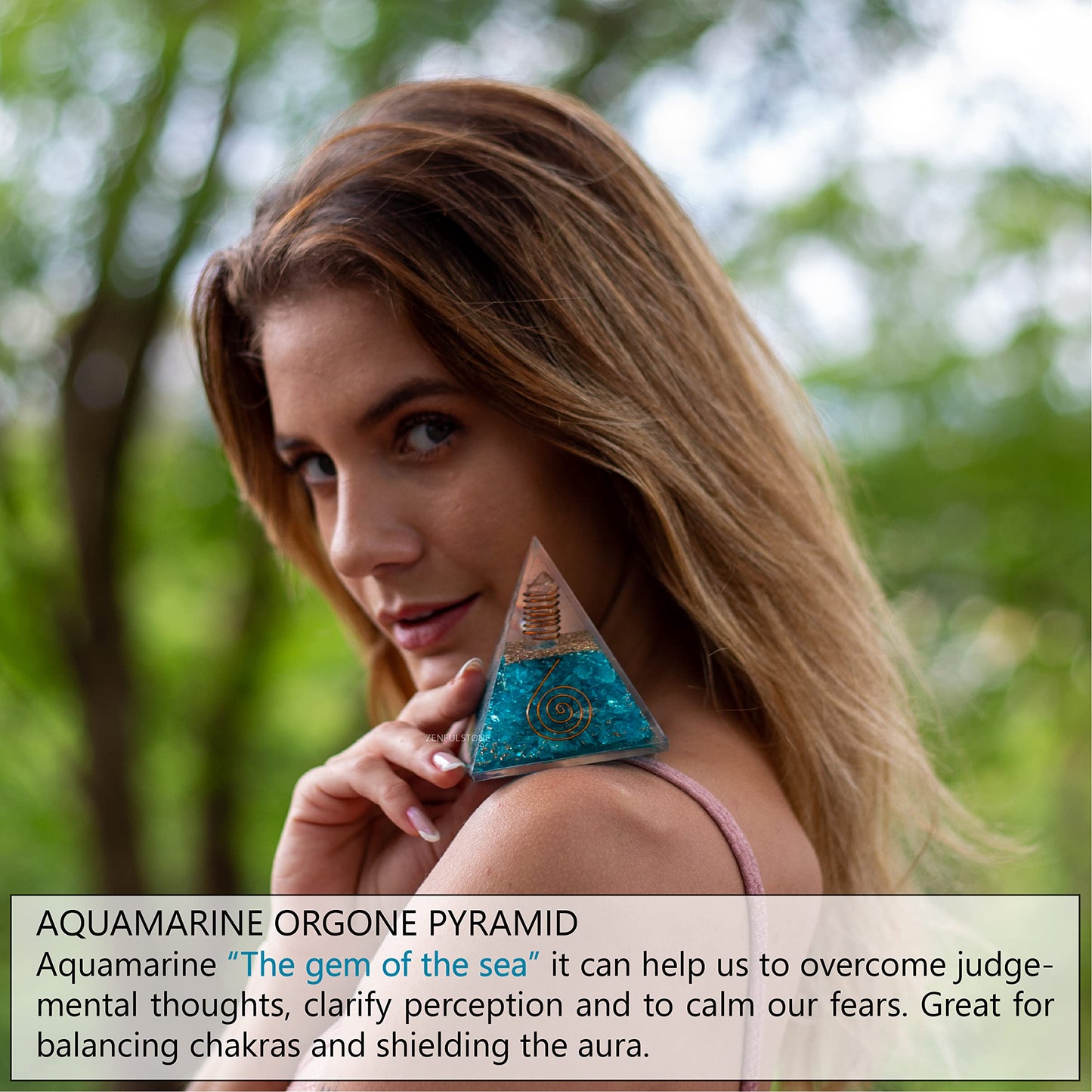 Aquamarine Orgone Pyramid for Joy & Happiness | Orgonite pyramids with Copper Coil and Crystal Quartz for Chakra Protection