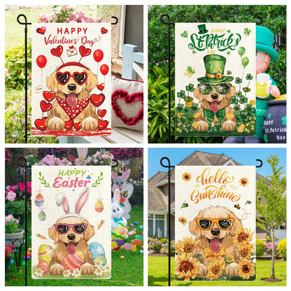 Golden Retriever Seasonal Garden Flags Set of 12, Welcome Seasonal Garden Flags 12x18 Double Sided, Dogs Yard Flags for All Holidays, Fall Winter Halloween Christmas Flag for Outdoor Farmhouse Decor