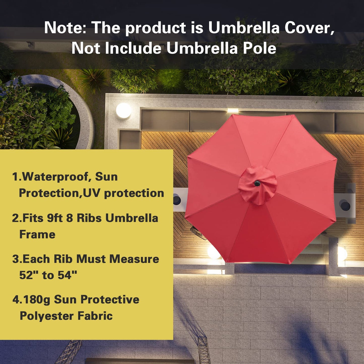 Sunnyglade 9ft Patio Umbrella Replacement Canopy Market Umbrella Top Canopy (Red)