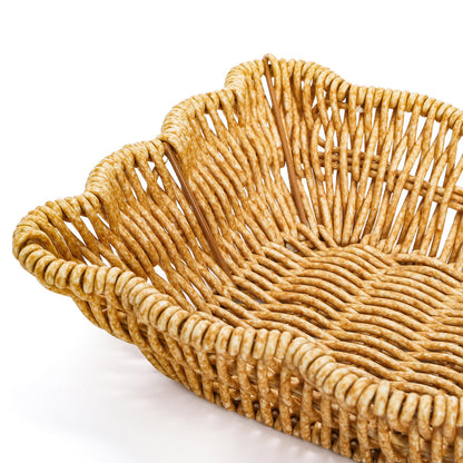 Jucoan 3 Pack Poly Wicker Bread Baskets, Imitation Rattan Fruit Baskets, Rectangular Tabletop Woven Serving Baskets Trays for Fruits Vegetables and Snacks, Restaurant Hotel Kitchen