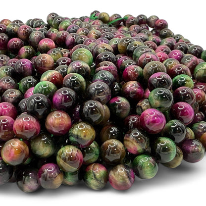 ABCGEMS High-Flash Galaxy Tiger's Eye Beads from Africa (Blend of Green & Purple Hues that Mimic The Beauty of The Galaxy) DIY Jewelry Making Beading Supplies - Smooth Round 10mm