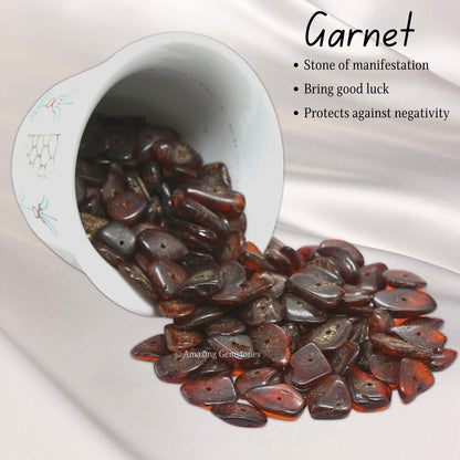 Garnet Pre Drilled Crystal Crushed Chips Beads for Bracelets Making, DIY Handmade Natural Healing Crystals (25 Inch Strand)