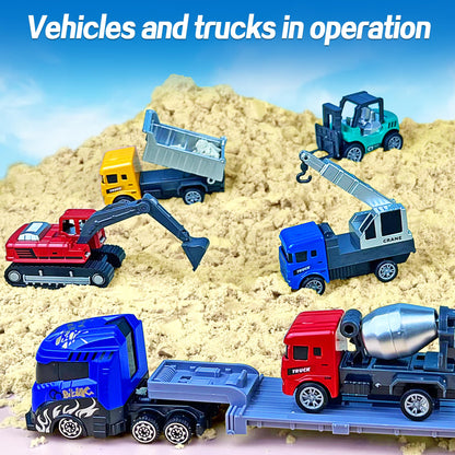 9 Pack Alloy Construction Truck Toys for 3 4 5 6 7 8 Years Old Boys Truck Vehicles Sand Sandbox Beach Toys Excavator Forklift Bulldozer Friction Powered