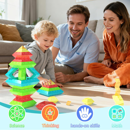 100Pcs Montessori Toys for Ages 1-3 2-5 Toddlers Kids Baby,Pyramid Stacking Building Toys,3D Preschool Learning Blocks for Kids,STEM Sensory Toy Gifts for 2-4 Year Old Boy Girl,Big Plastic Storage Box