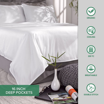 Pure Bamboo Full Sheets, Genuine 100% Organic Viscose Derived from Bamboo Bed Sheet Set, Luxuriously Soft & Cooling, Double Stitching, 2 Year Quality Promise (Full, Sea Glass)