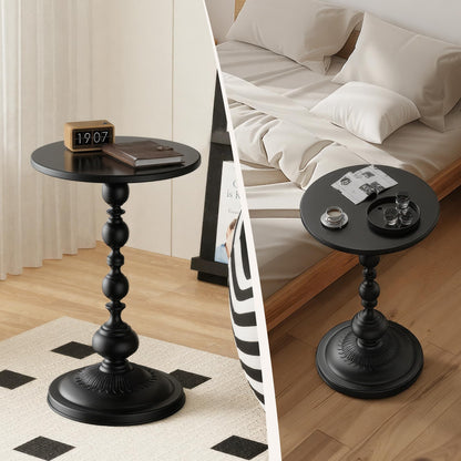 NTSJJTSS Side Table - Small Round Metal Accent Table for Living Room, Bedroom, Office - Modern Matte Black Pedestal Coffee Table for Small Spaces - 21" Height, Compact Drink Table for Sofa, Corners