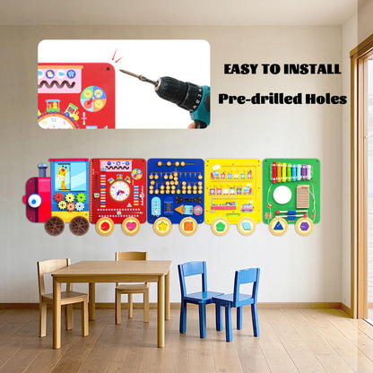 UREDISO Train Activity Wall Busy Board,Wooden Busy Board Train Activity Wall Panels,Montessori Sensory Wall Toys Panel for Kids, Learning Activity Center for Playroom,3 Years Old and Over