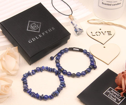 GDLKPYHS Lapis Lazuli Bracelet for Men Women - Crystals and Healing Stones Bead Bracelets Handmade Natural Gemstone Jewelry Unique Gifts for Men Women