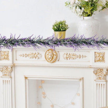 6Ft Lavender Purple Artificial Garland All Year Lavender for Wedding Mantle Spring Summer Garland Indoor Outdoor Home Farmhouse Party Stair Table Window Home Decoration