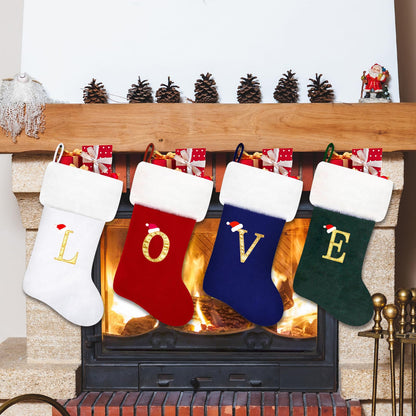 20 Inches Monogram Christmas Stockings, Purple Velvet with White Super Soft Plush Cuff Embroidered Letter Christmas Stocking, Personalized Xmas Stocking for Xmas Tree Holiday Fireplace Family Decor（B）