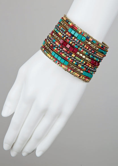 SPUNKYsoul Presents Zura Cuff Bracelet for Women Collection - Adjustable, Stylish Boho Inspired Beaded Bracelets, Trendy Stackable Bead, Ideal for Everyday Wear & Special Occasions (Teal, Red, Cube)