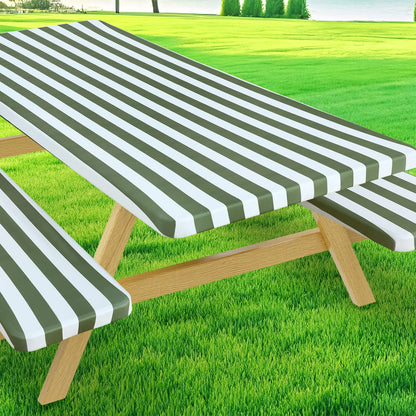 Moosfor Picnic Table Cover with Bench Covers, Elastic Fitted Spandex Tablecloths for 6 Foot Rectangle Tables, Stretch Washable Patio Tablecloth for Outdoor, Camping (Stripe, 30"x72")