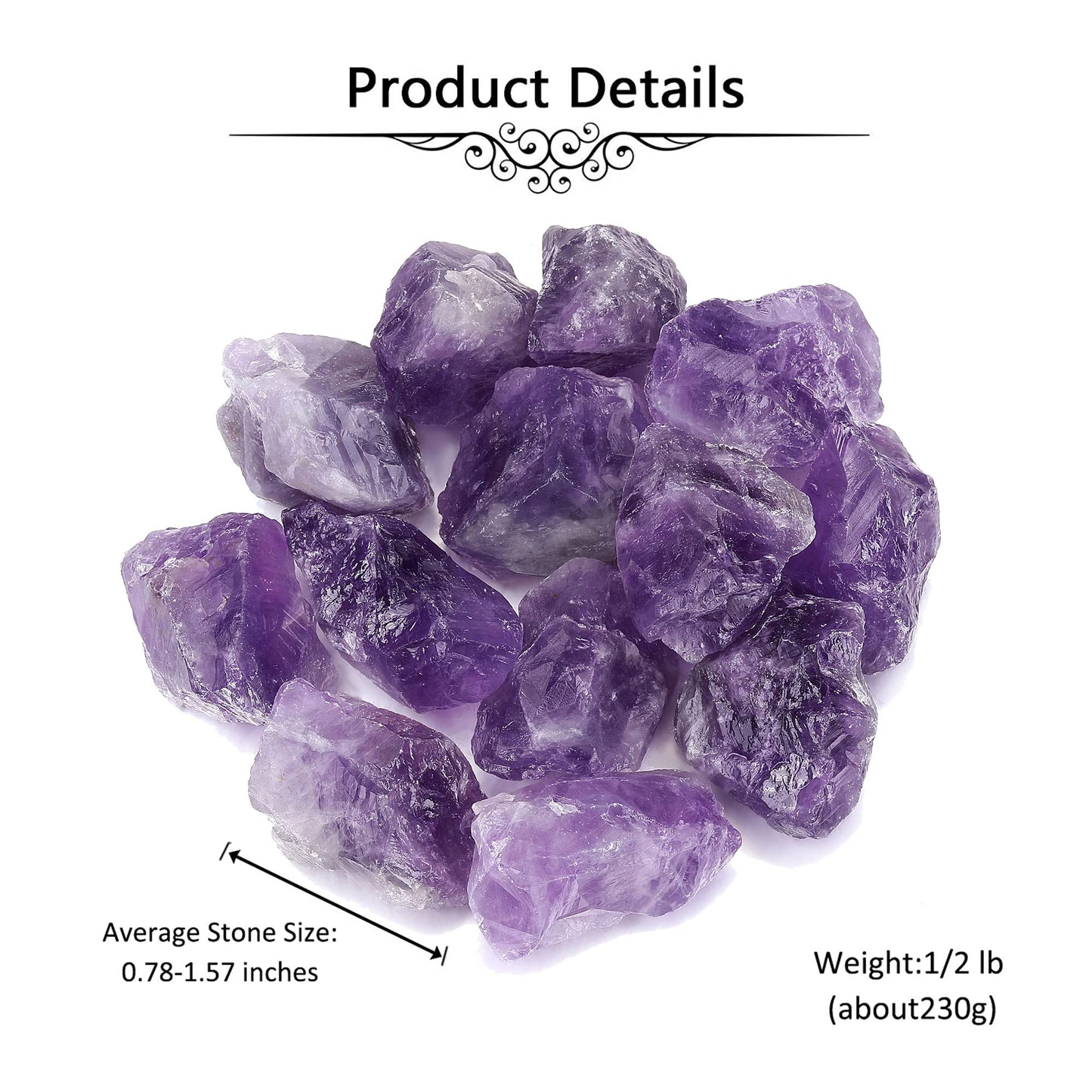 Jovivi Amethyst Crystals Bulk Rough Purple Healing Stones 1" Large Natural Raw Rocks for Tumbling, Cabbing, Decoration, Wire Wrapping, Wicca & Reiki - 0.5 lb