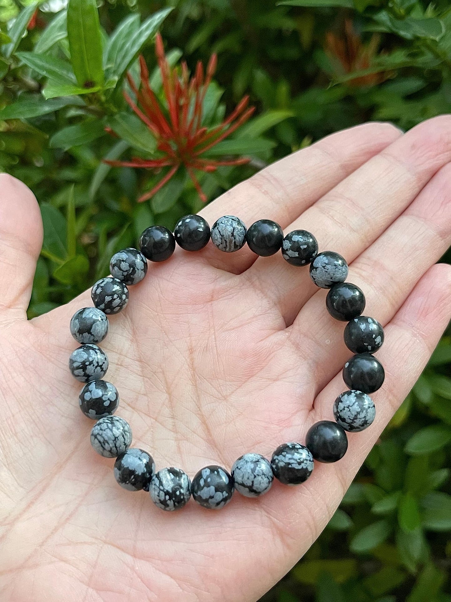GAF TREASURES Snowflake Obsidian Crystal Bead Bracelet 8mm, Genuine Snowflake Obsidian Stretch Gemstone Bracelet, Healing Crystal Bracelet, Gift for Men & Women (1)