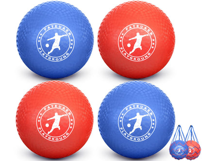 FATEUAER 10 Inch Kickball Set, Playground Ball with Carrying Bag, Dodge Balls for Kids and Adults, Bouncing Sport Handball and Toy Ball, Outdoor Balls Official Camps (10 Inch Red&Blue 4 Pack)