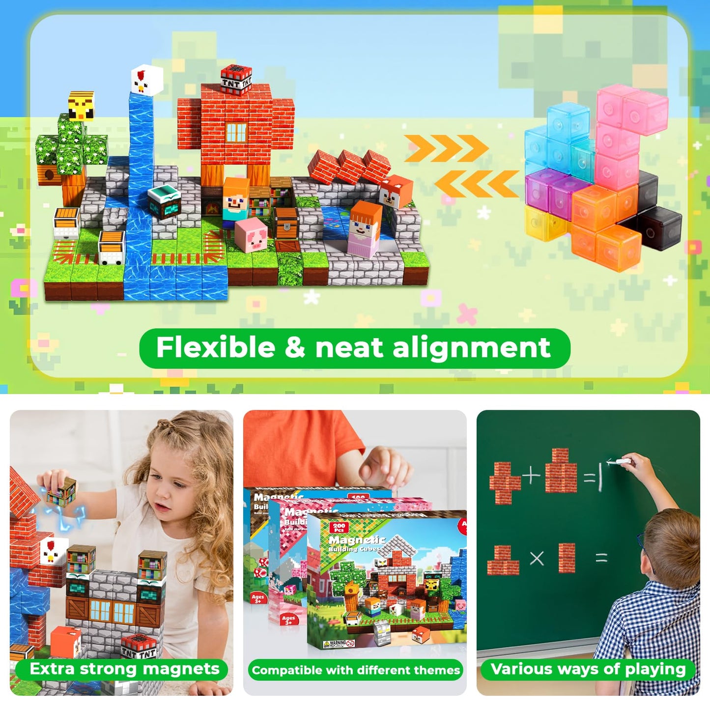 Goody King 200 PCS Magnetic Blocks - Forest Magnetic Building Blocks, Stacking Magnets for Kids, Strong Magnets, Sensory Toy for STEM Learning Toys for Kids 3+ Boys and Girls Christmas Birthday Gifts
