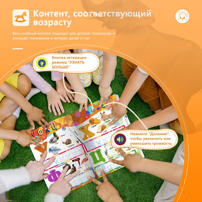Russian Interactive Talking Book for Toddler 3-5, Birthday for Boys Girls,USB-C Rechargeable Sound Book,600+ Sounds,13 topics of Alphabet & Numbers,with 1 Color Pen