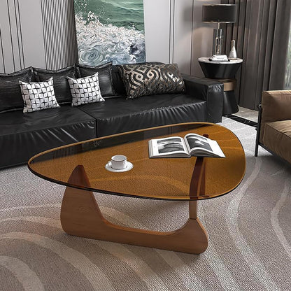 Modern Glass Coffee Table, Mid Century Small Coffee Table, Coffee Table for Living Room,Suitable for Bedroom Living Room Reception Office Tables (Walnut/Brown, Small)