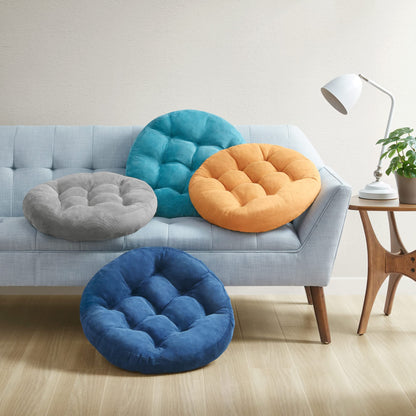 Floor Cushion Pillow Set of 2, Round Large Pillows Seating for Adults, Tufted Corduroy Cushions for Living Room Tatami, Orange Yellow, 22 Inch