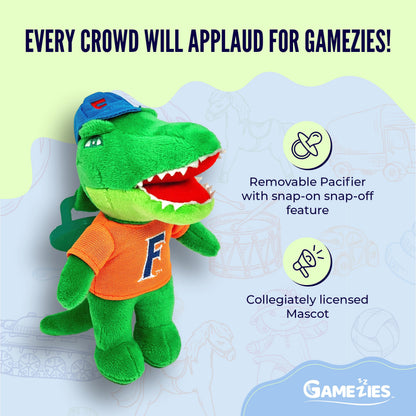 GAMEZIES Baby Boy and Girl Silicone University of Florida Albert Mascot Plush Pacifier Removable, Washable Plush Toy CPSIA Tested, BPA-Free 0-6 Months