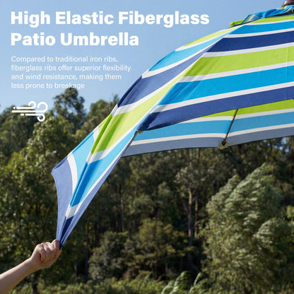 JEAREY 9FT Outdoor Patio Umbrella,Market Table Umbrella with 8 Fiberglass Ribs, Pool Umbrella with Tilt and Crank, UV Protection Lightweight & Wind-Resistant for Lawn, Garden, Deck and Backyard, Blue-Green Stripe