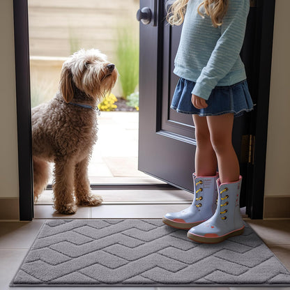 OLANLY Indoor Door Mat, 32x20, Dirt Resistant and Absorbent, Sturdy Non-Slip Rubber Backing, Easy to Clean, Washable Low-Profile Doormat for Entryway, Medium Gray