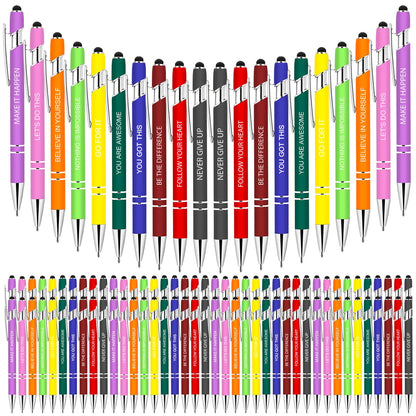 Greengines 100 Pcs Inspirational Pens - Motivational Ballpoint Bulk Pens with quotes Stylus Tip Gifts for School Coworkers Office Supplies Black Ink