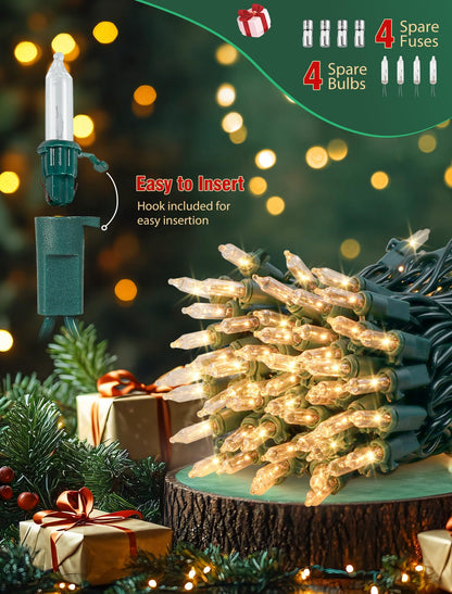 Hopolon Clear Christmas Lights Set 2 Pack 50 Count 13 Feet Incandescent Bulb Green Wire Mini String Lights for Indoor Outdoor Christmas Tree Garland Birthday Wedding Festival Decoration, Warm White