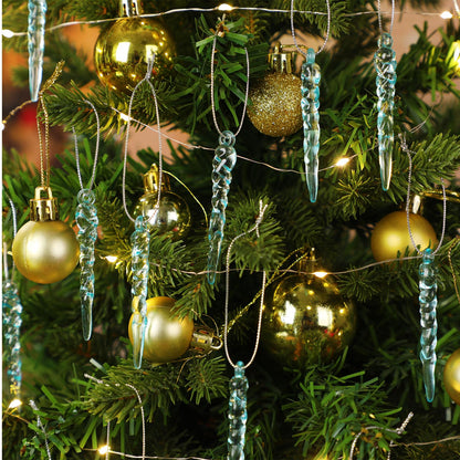 Cinnvoice Blue 36 Pcs Christmas Ornaments Mini Icicle Christmas Decoration Plastic Crystal Hanging Icicles Ornaments for Xmas Tree Winter Wedding Party Decor
