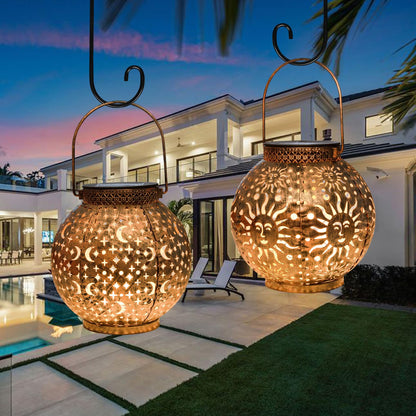 Go2garden Gifts 2Pack Solar Lanterns Outdoor Waterproof Mothers Day Gifts for Mom Moon Star Sun Solar Lights for Balcony, Yard,Birthday Gifts for Women Grandma Wife (Bronze)