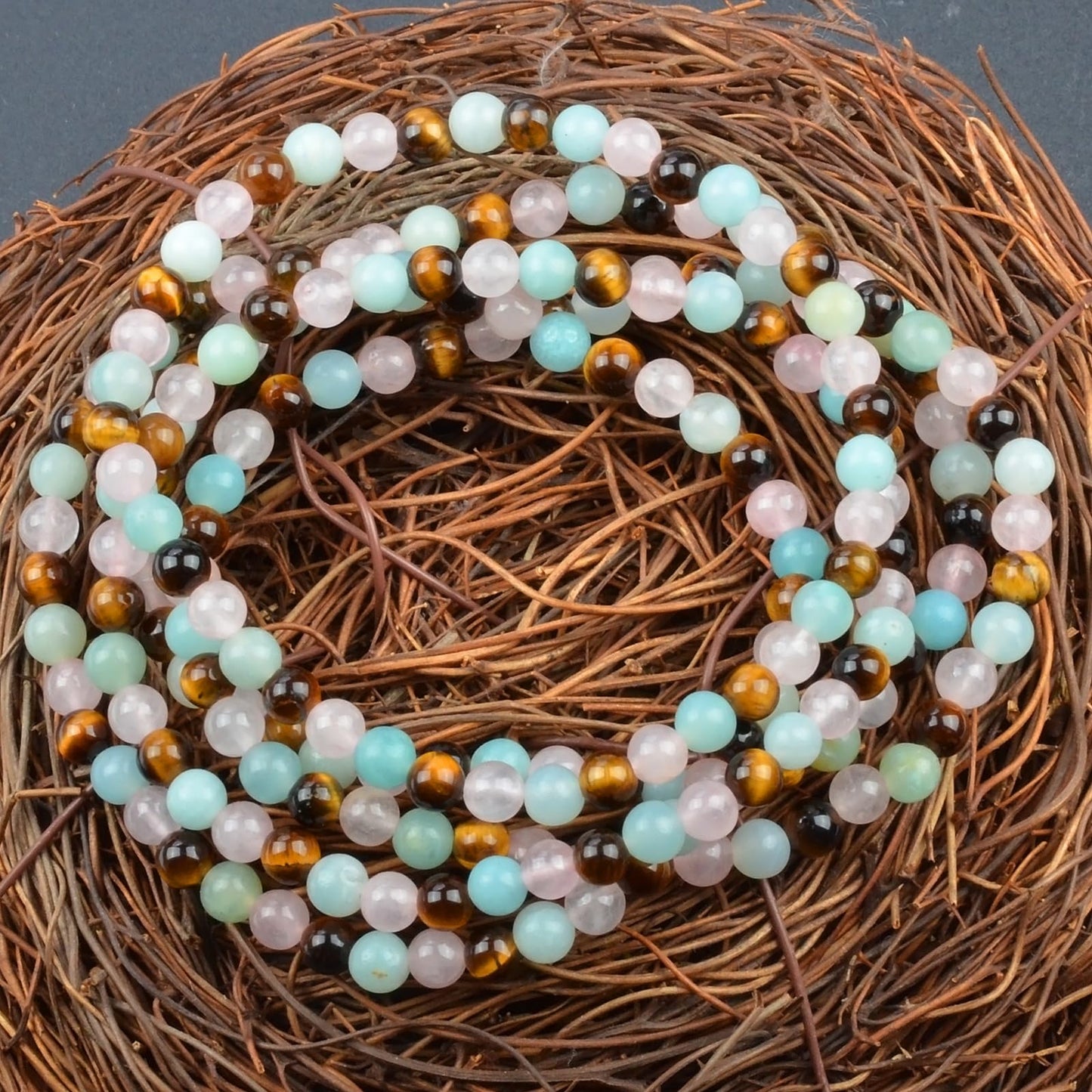 MASSIVE BEADS Yellow Tiger's Eye Rose Quartz Amazonite - Dream Handmade Handmade Yoga Stretch Elastic Bracelet Natural Stone Crystal Healing Power Energy Gifts for Unisex Adult 4mm