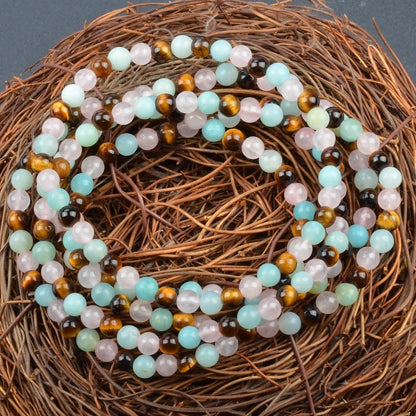 MASSIVE BEADS Yellow Tiger's Eye Rose Quartz Amazonite - Dream Handmade Handmade Yoga Stretch Elastic Bracelet Natural Stone Crystal Healing Power Energy Gifts for Unisex Adult 4mm