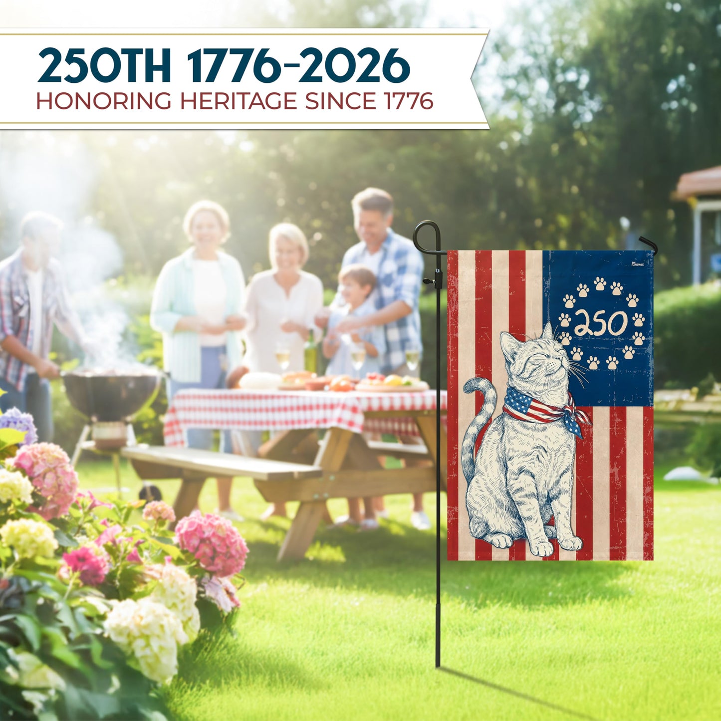 FLAGWIX American Patriotic Cat Garden Flag - Polyester Double-sided Yard Flags For Outside Garden Flag (11.5" x 17.5") - 4th of July Decorations for Home Yard Garden Decor Banner, Gifts For Men Women