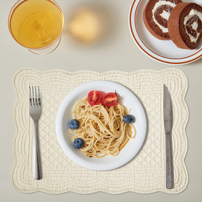 HOMBYS Quilted Placemats Set of 6 Washable-13x18 inches Rectangular Placemats for Kitchen Table-100% Cotton Fabric Rectangular Table Mats, (Flax)