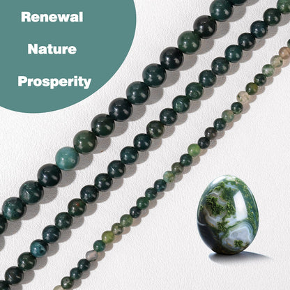 Raicegs 100pcs 8mm Moss Agate Beads Natural Gemstone Beads Round Loose Beads for Jewelry Making DIY Bracelets Necklace