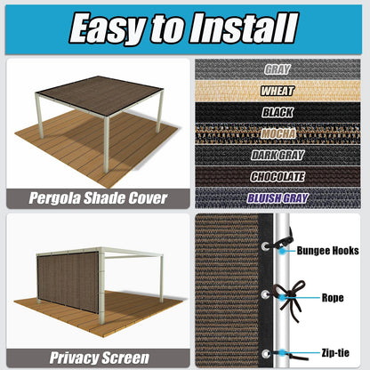 Amagenix 90% Sun Shade Cloth with Grommets, 8' x 10' Pergola Replacement Shade Cover Canopy Privacy Screen for Outdoor Patio Garden, Mocha (We Customized)