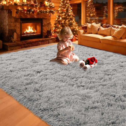 Mtandyx 8x10 Area Rugs Living Room, Gray Plush Fluffy Bedroom Rugs, Non-Slip Upgraded Indoor Thick Soft Rug, Modern Plush Carpet Suitable for Kids Home Decor Aesthetics Dorm.