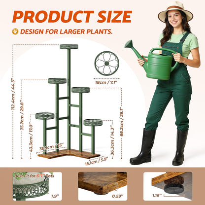 NQW Plant Stand 6 Tier Indoor Metal Wood Flower Shelf for Indoor Outdoor Corner Tall Flower Holders for Garden Balcony Living Room Bedroom