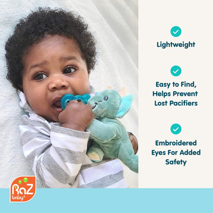 RaZbaby Sloth RaZbuddy Stuffed Animal Pacifier Holder for Newborns & Up, Made in The USA, Detachable Orthodontic JollyPop Pacifier, Medical-Grade 100% BPA-Free Silicone, -0 Months+