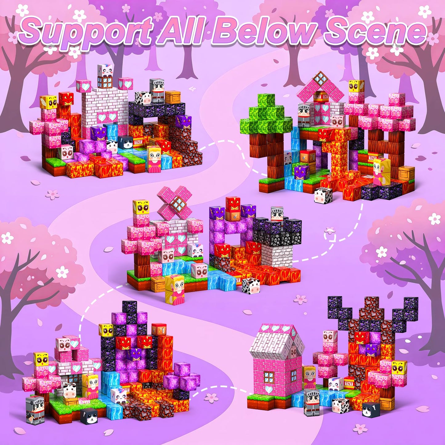 Magnetic Blocks for Kids, 100PCS 0.8inch Magnetic Building Blocks, Magnetic Cubes for STEM Constructions Magnetic Blocks for Boys Girls Age 3 4 5 6 7 8-12, Ideal Holiday Birthday Gifts(Sakura Lava)