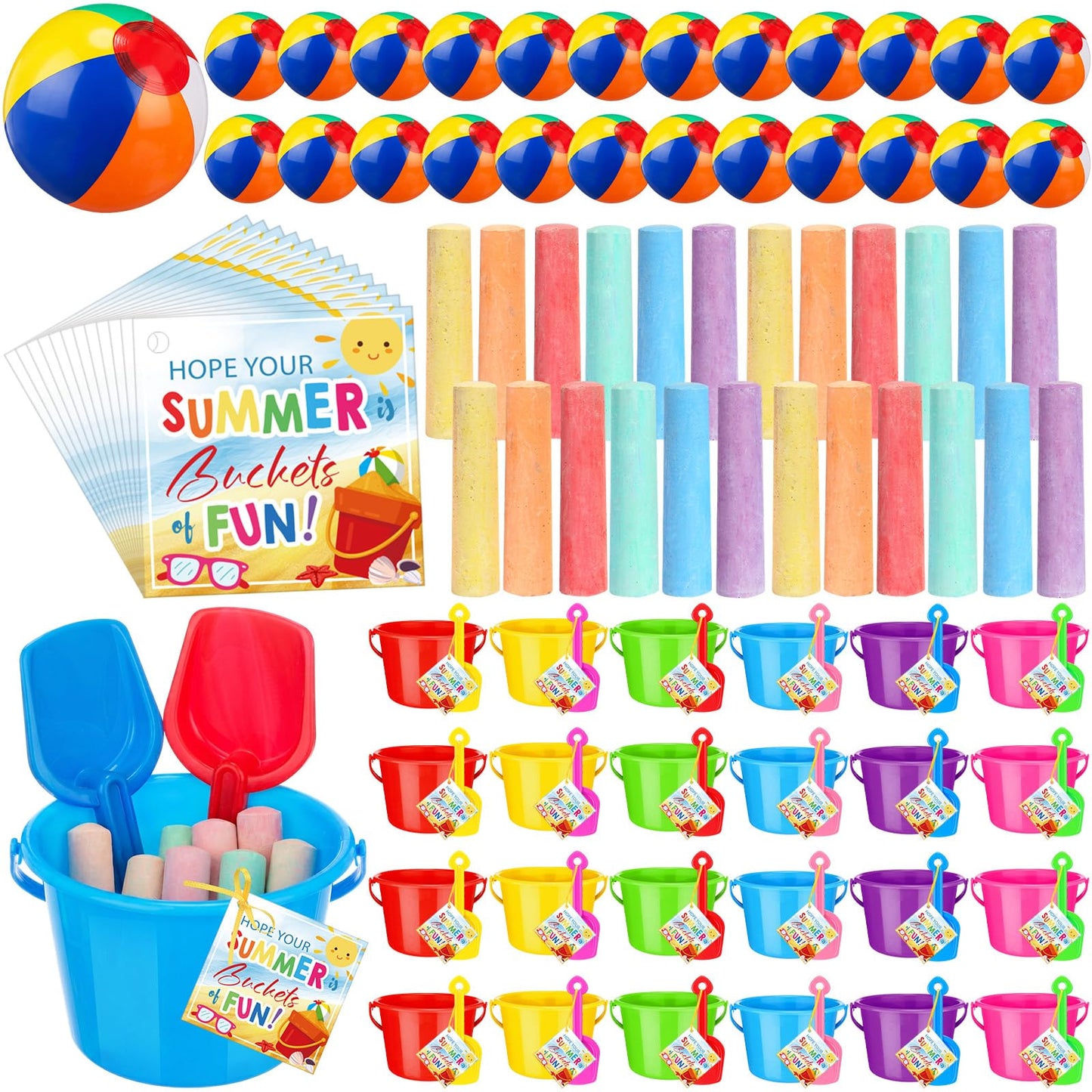 LaRandom 120 Pcs End of Year Gifts for Summer Pool Beach Party Favor Toys Include Inflatable Beach Ball Shovels Sidewalk Chalk Greeting Cards for Party Supplies Gifts Prizes Activity
