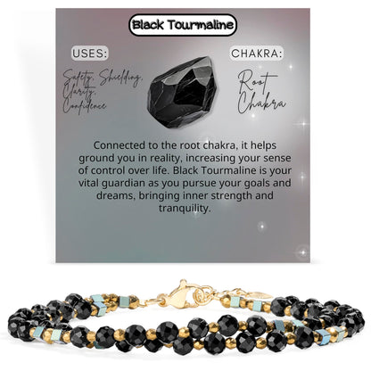 Farfume Black Tourmaline - Safety & Shielding - Crystal Beaded Bracelets, Chakra 4mm Natural Stone Beads Bracelets, Gemstone Spiritual Jewelry Gifts for Mother's Day