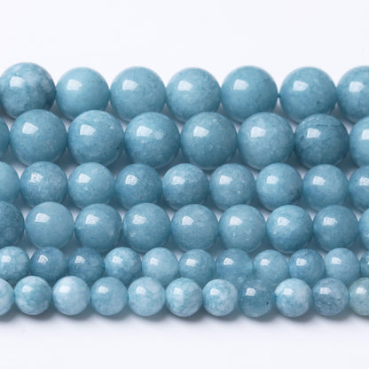 Blue Chalcedony Beads Gemstone Round Crystal Energy Jade Stone Beads for Jewelry Making DIY Bracelet Necklace 1 Strand 15.5inch 35PCS 10MM