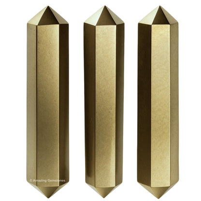Amazing Gemstone Pyrite Crystal Points Bulk Healing Crystals - Pack of 3 Double Terminated Healing Wand Point Bulk Crystals for Crafts, Crystal Grid - Premium Crystals for Beginners Gifts