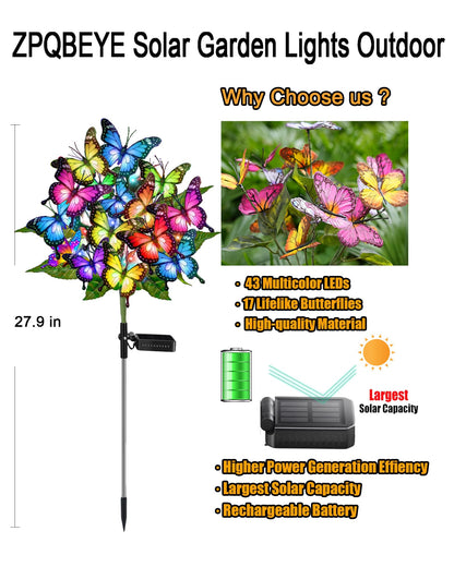 ZPQBEYE Solar Garden Lights Outdoor Waterproof Decorative Solar Lights Outside 2 Pack with 86 LED 34 Butterfly Flowers Garden Decor Yard Patio Lawn, Gifts for Women Mother's Day Mom