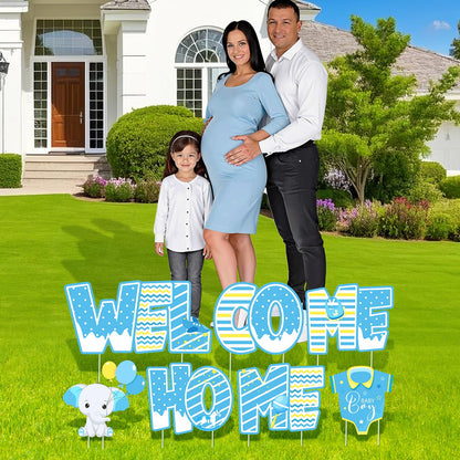 Welcome Home Baby Boy Decorations 7 Pieces Welcome Boy Yard Sign with Stakes Blue Gender Reveal Lawn Sign for Baby Shower Party Supplies Newborn Announcement Outdoor Lawn Garden Yard Decor