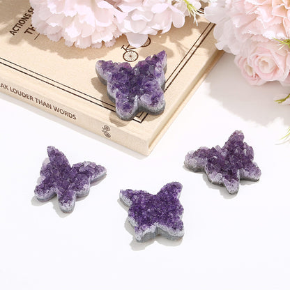 ZHIYUXI Butterfly Gifts Rock Geode Crystal Butterfly Cluster Amethyst Healing Crystals Gemstones Protection Crystals Butterfly Gifts for Women Raw Stone Decor Energy Balance Reiki Room Decor